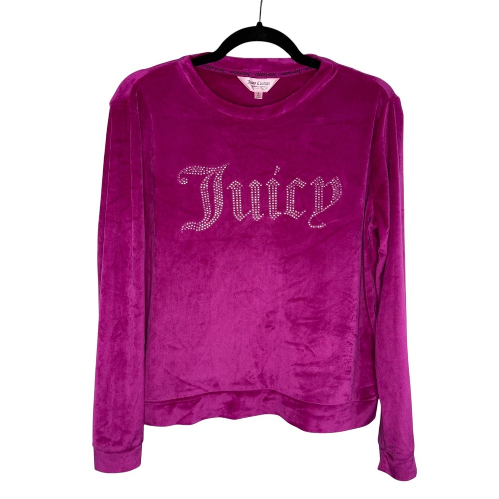 Juicy Couture Pink Velour Long Sleeve Top S Rhinestone Logo Y2K Loungewear Glam‎
